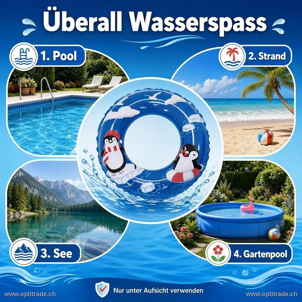 Anello gonfiabile - Nuoto - Design Pinguino - Blu 5/6