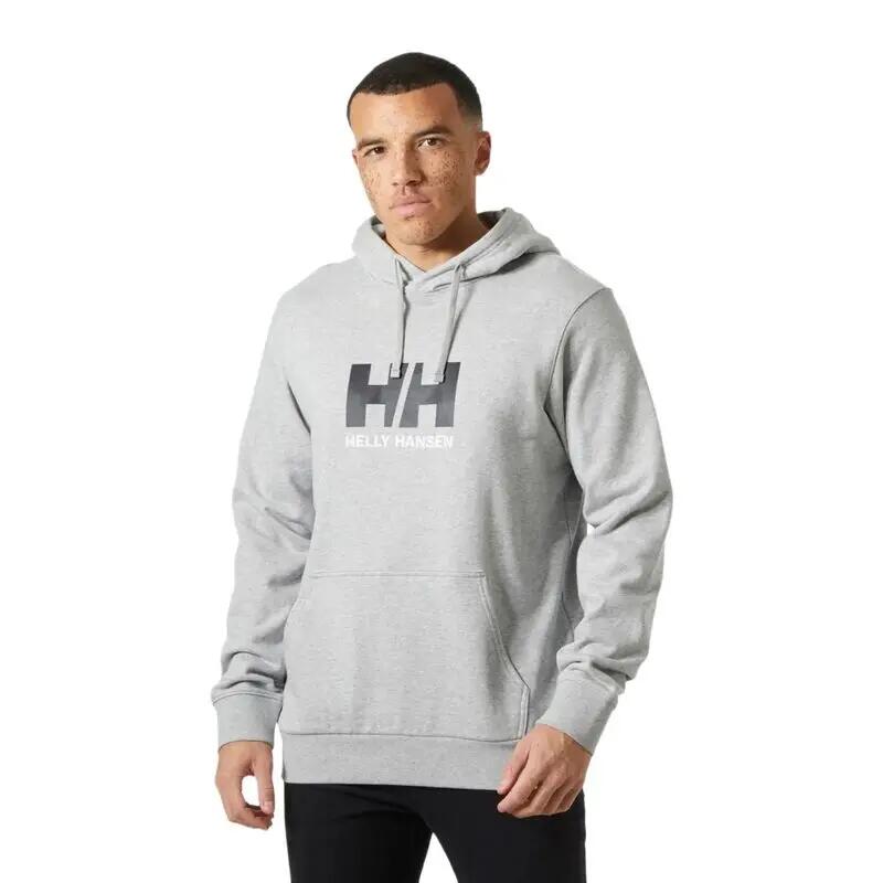 Sudadera Gris Helly Hansen HH Logo Hoodie Grey Melang de Ajuste Flexible y Cómo 3/6