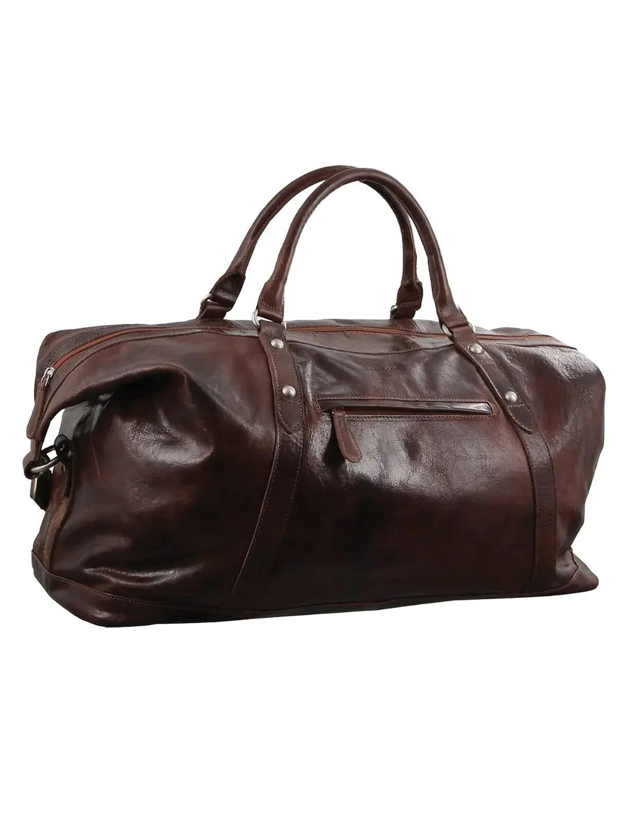 Pierre Cardin Rustic Leather Travel Business Trip Bag Overnight - Chocolate