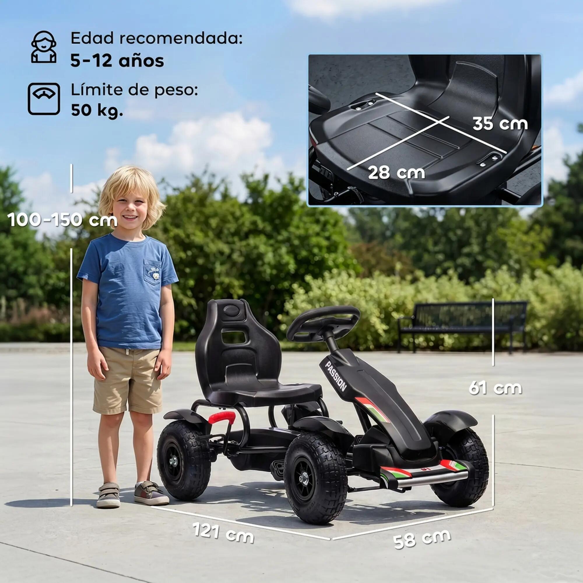 GoKart a Pedales HOMCOM 117x58x61 cm Negro 3/7
