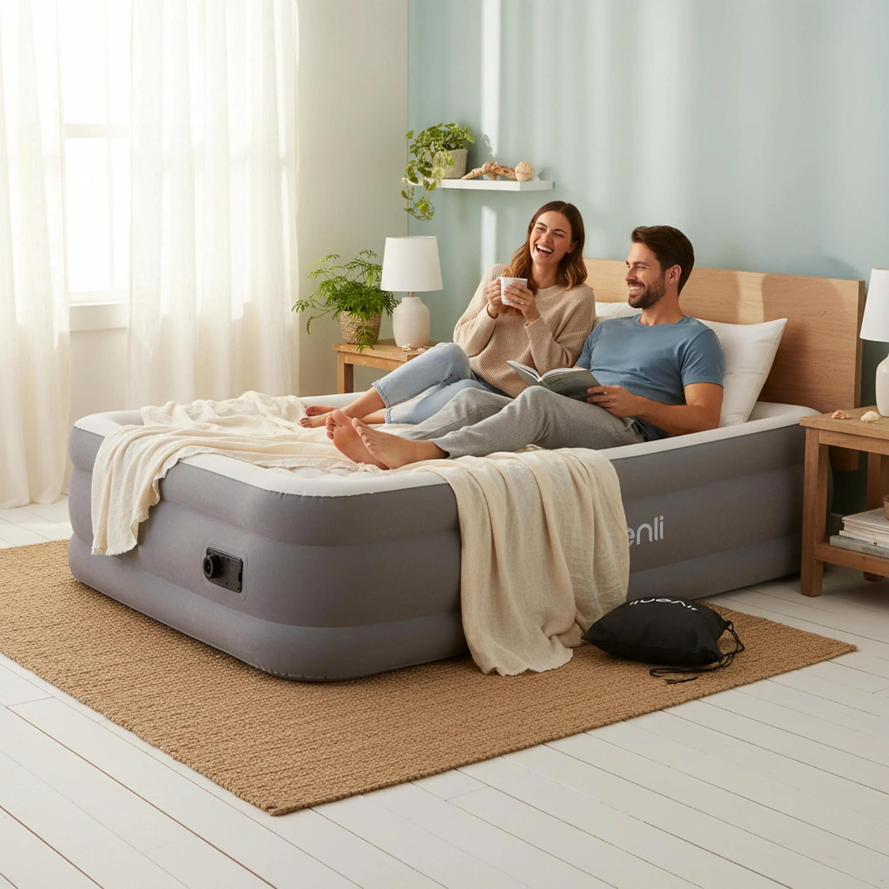 Luftmatratze selbstaufblasend 2 Personen 203x152x46cm Luftbett mit Elektropumpe 5/9