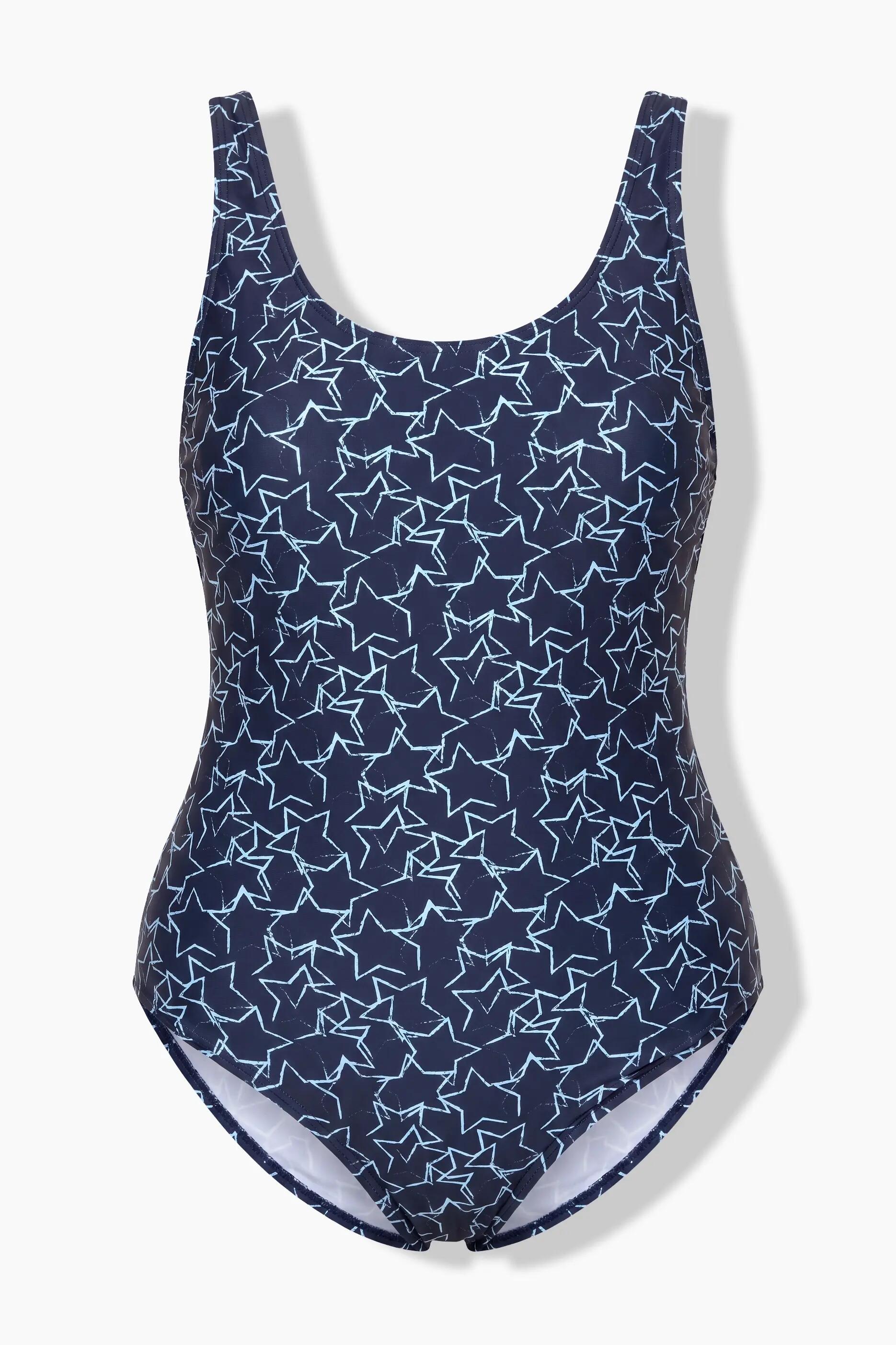 Damen Badeanzug Sterne ohne Softcups Rundhals 6/7