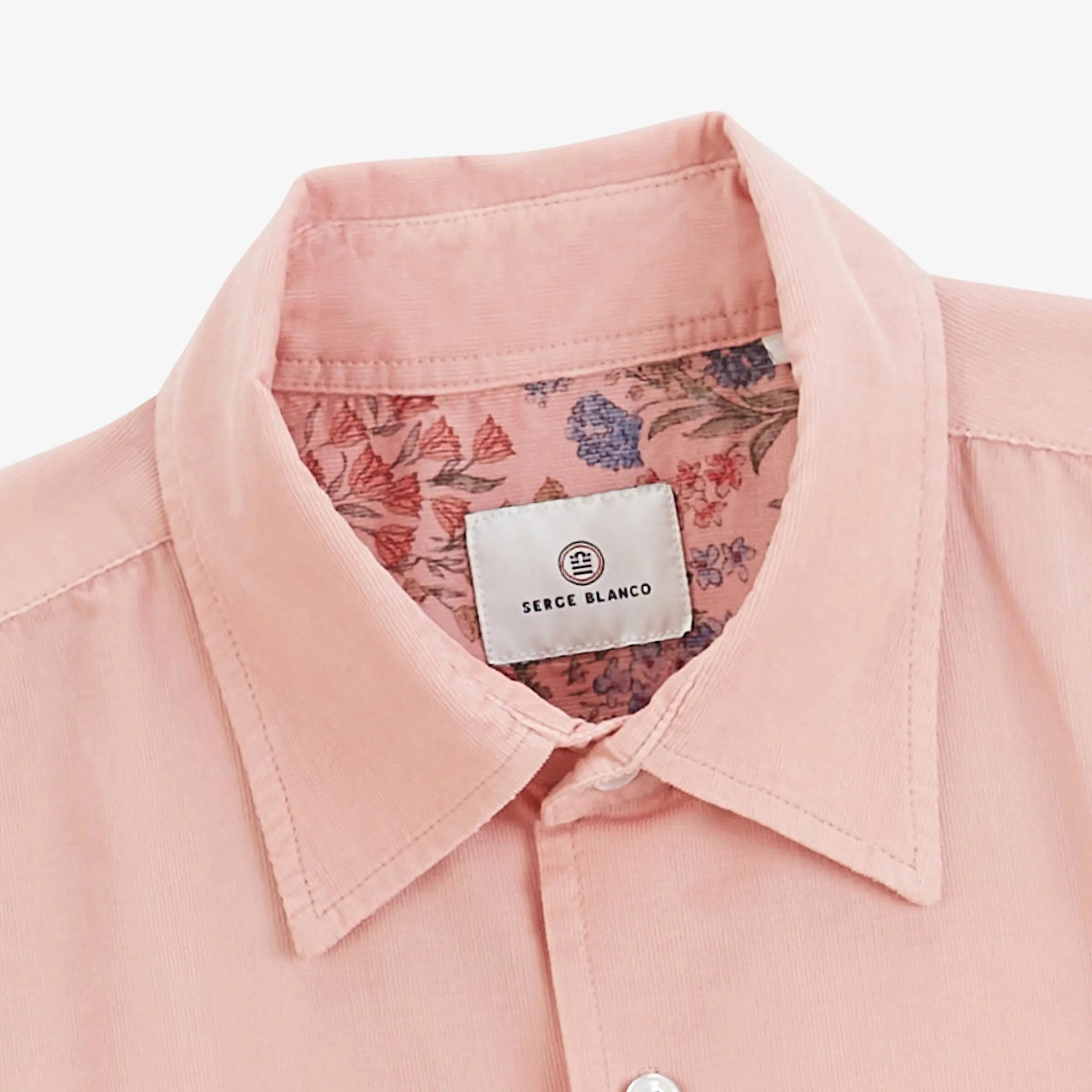 Chemise manches longues velours côtelé rose pivoine 3/4
