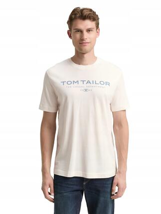 KOSZULKA T-SHIRT MĘSKI TOM TAILOR KOSZULKA Z LOGO KREMOWA