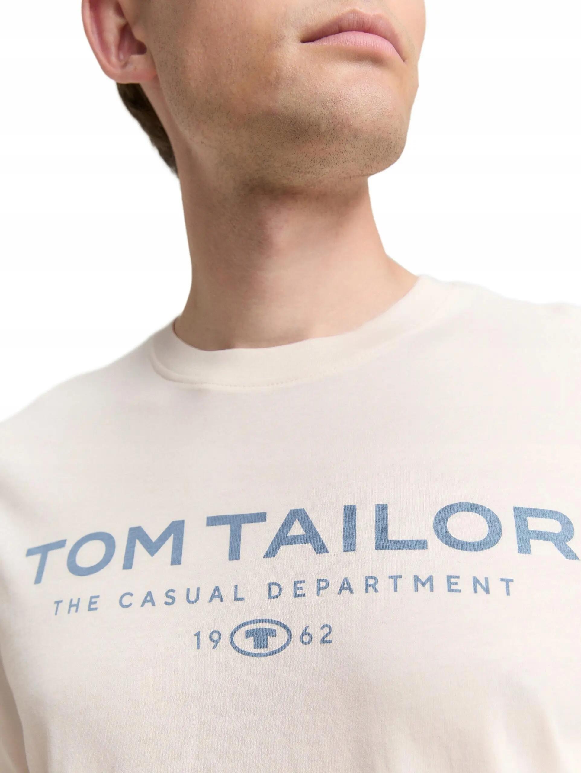 KOSZULKA T-SHIRT MĘSKI TOM TAILOR KOSZULKA Z LOGO KREMOWA 3/7