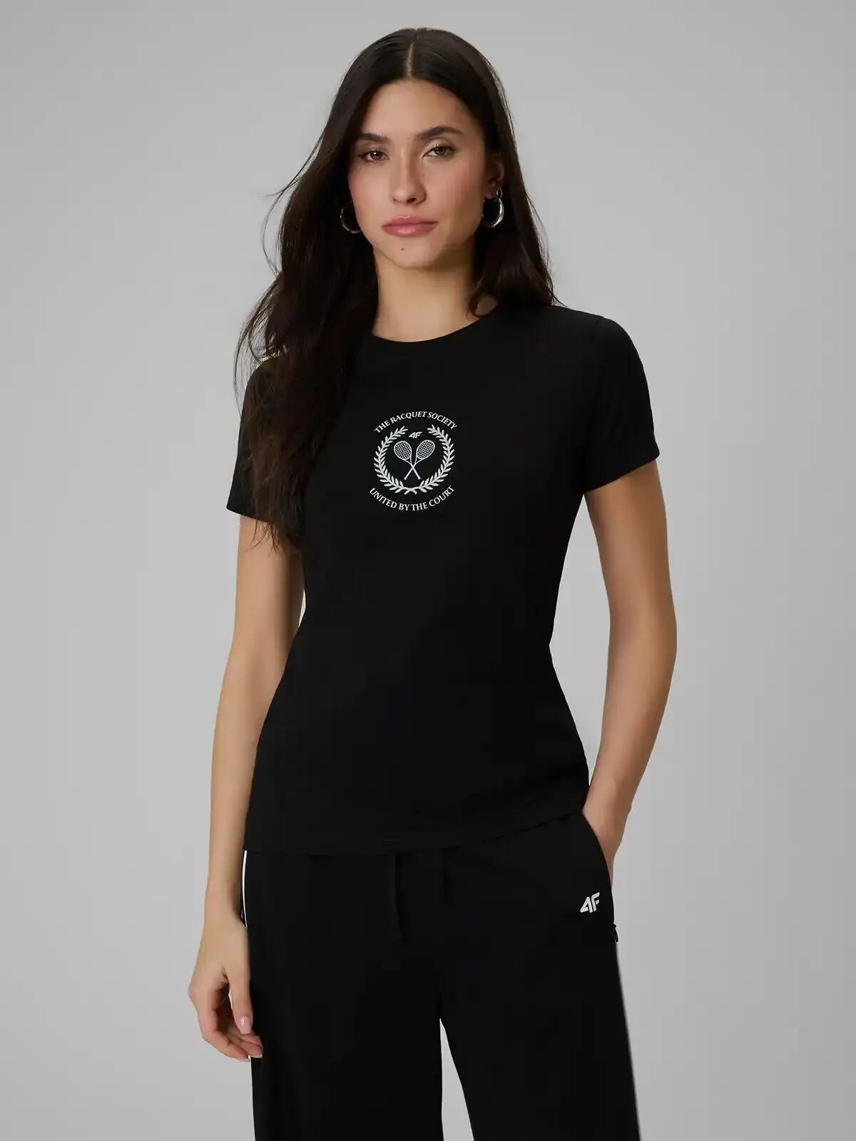 KOSZULKA DAMSKA 4F T-SHIRT BAWEŁNIANY DO TENISA  F2723 SS26 2/12
