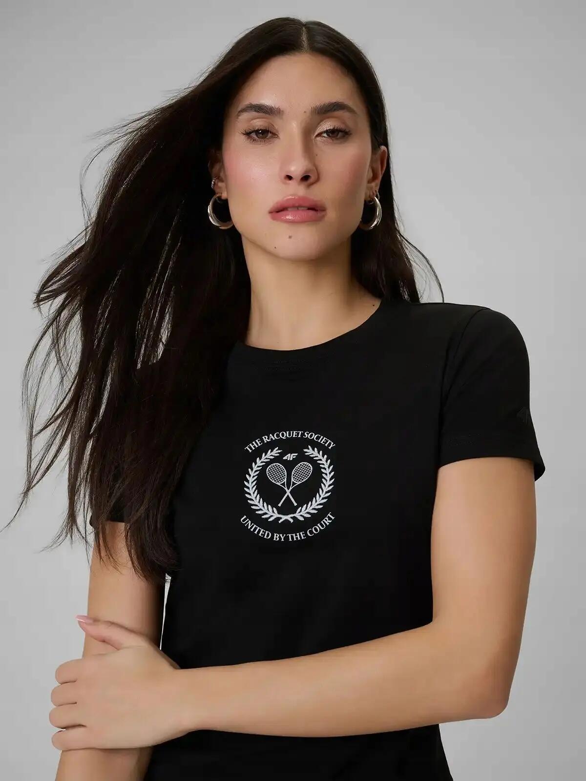 KOSZULKA DAMSKA 4F T-SHIRT BAWEŁNIANY DO TENISA  F2723 SS26 7/12