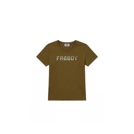T-shirt femmes en coton à col rond avec graphisme à micro-rayures