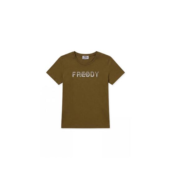 T-shirt femmes en coton à col rond avec graphisme à micro-rayures