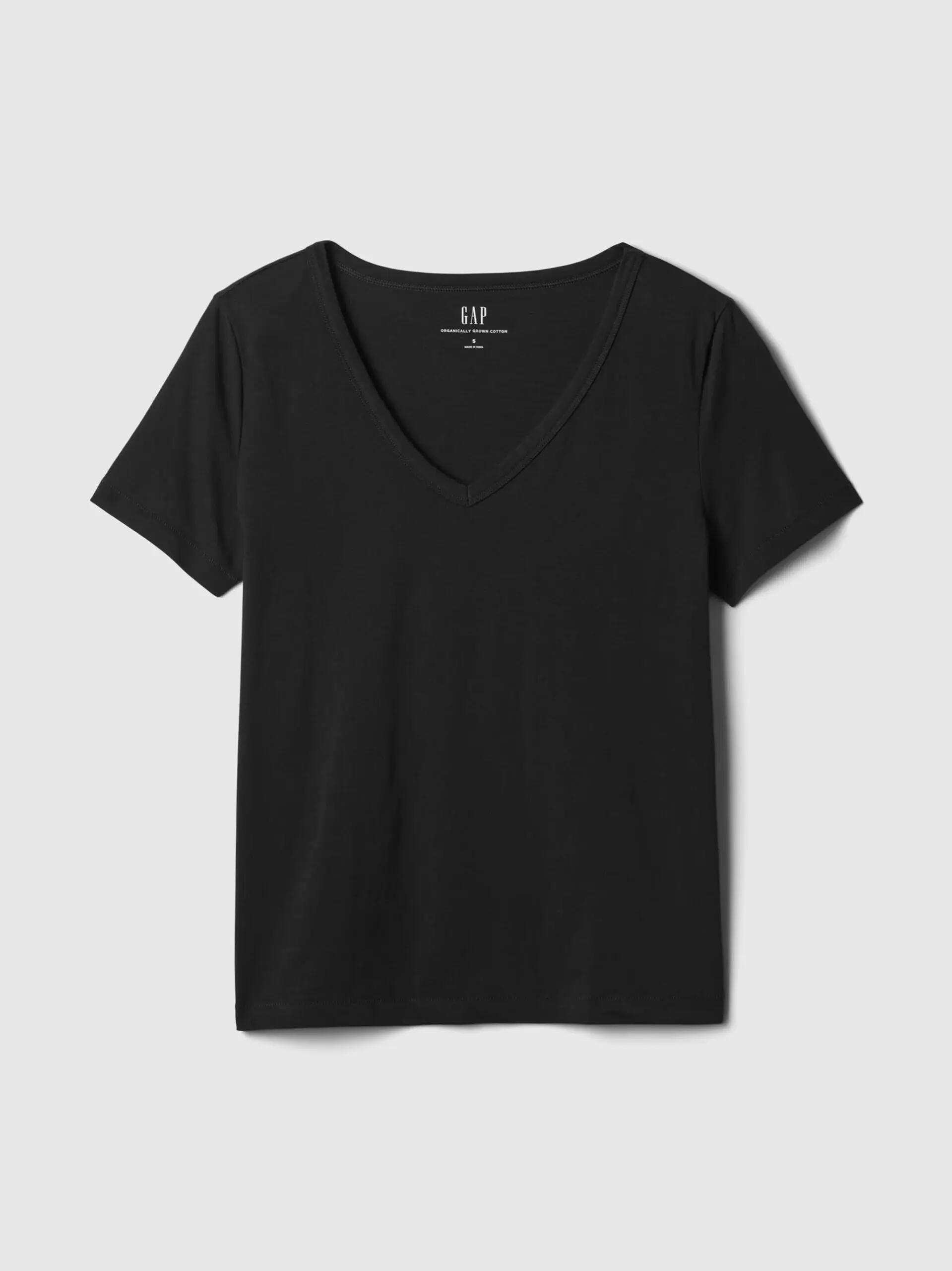T-SHIRT DAMSKI KOSZULKA GAP DEKOLT V 1 BAWEŁNA VINTAGE CZARNY 4/6