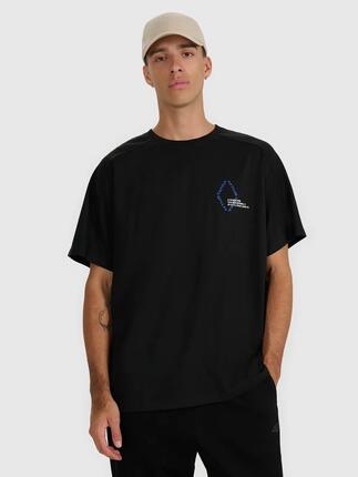 T-shirt męski oversize z nadrukiem beżowy