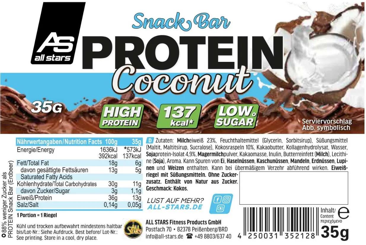 All Stars Protein Snack Bar 18 x 35 g Coconut 2/3