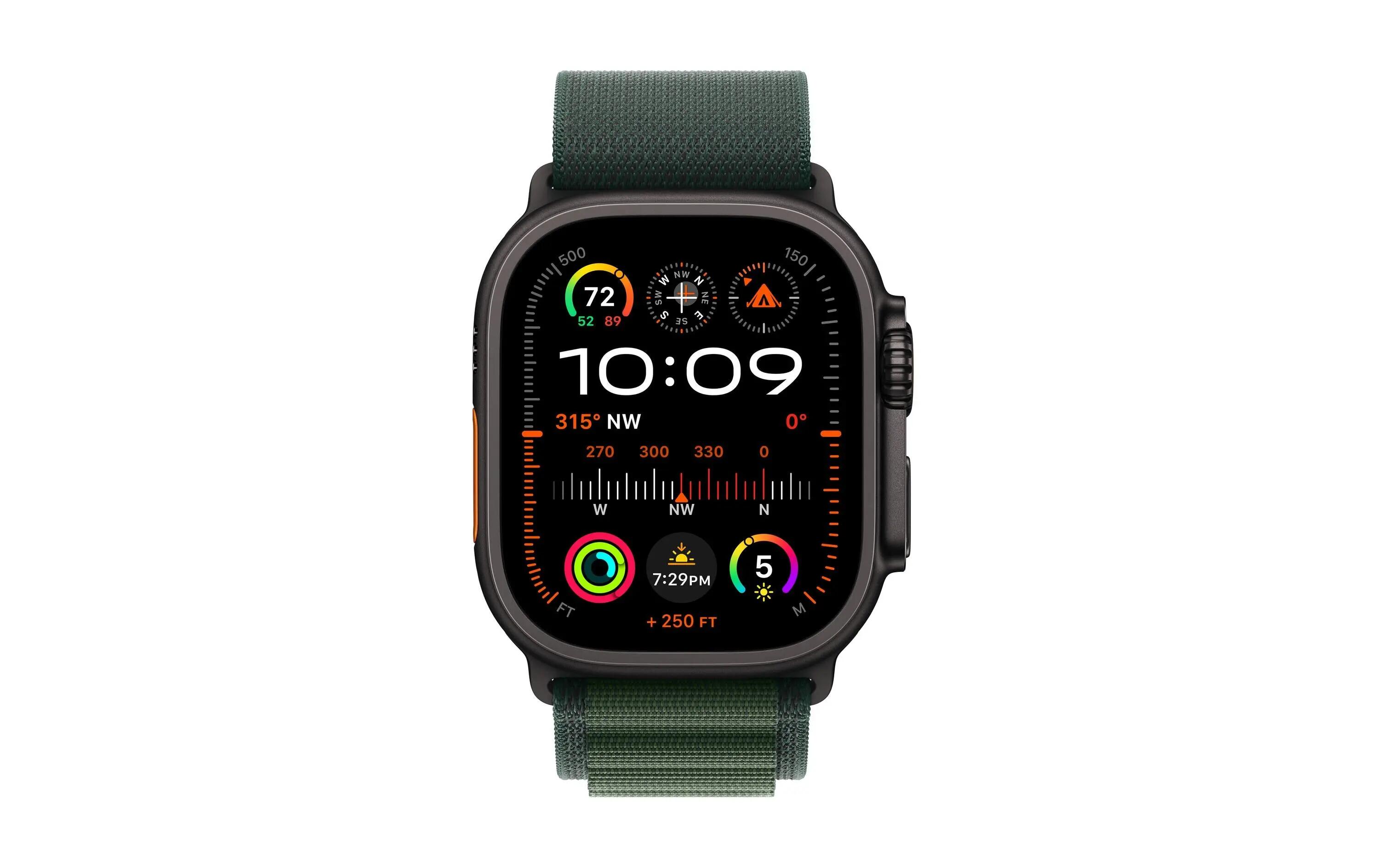 Apple Watch Ultra 2 Titane Noir Alpine Loop Vert Foncé M 2/3