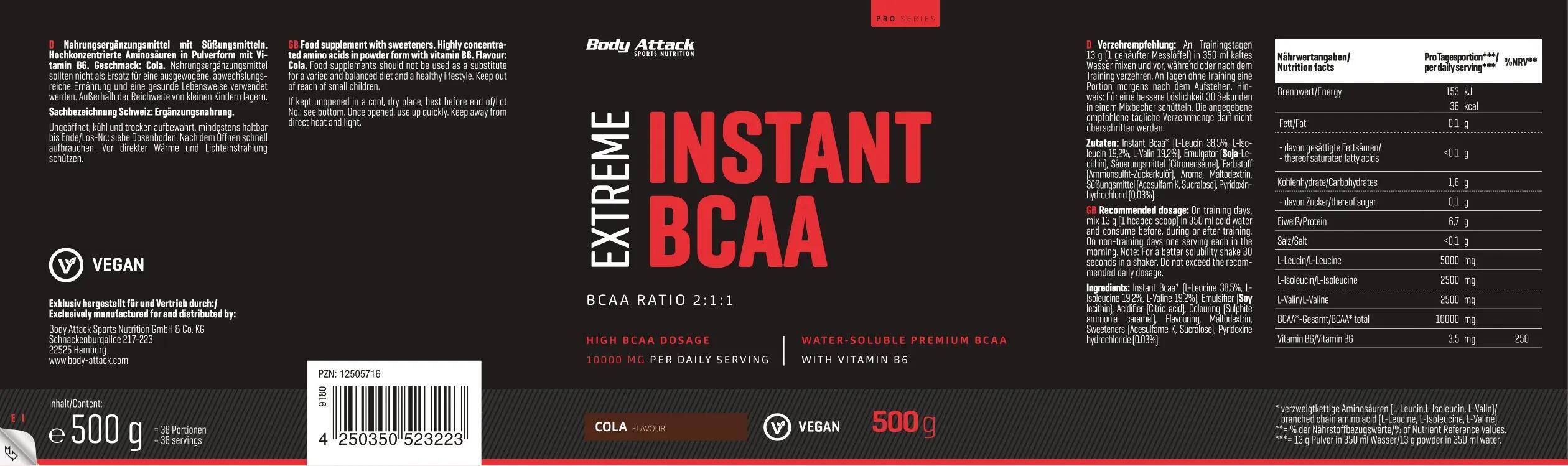 Body Attack Extreme Instant BCAA 500g Cola 2/7