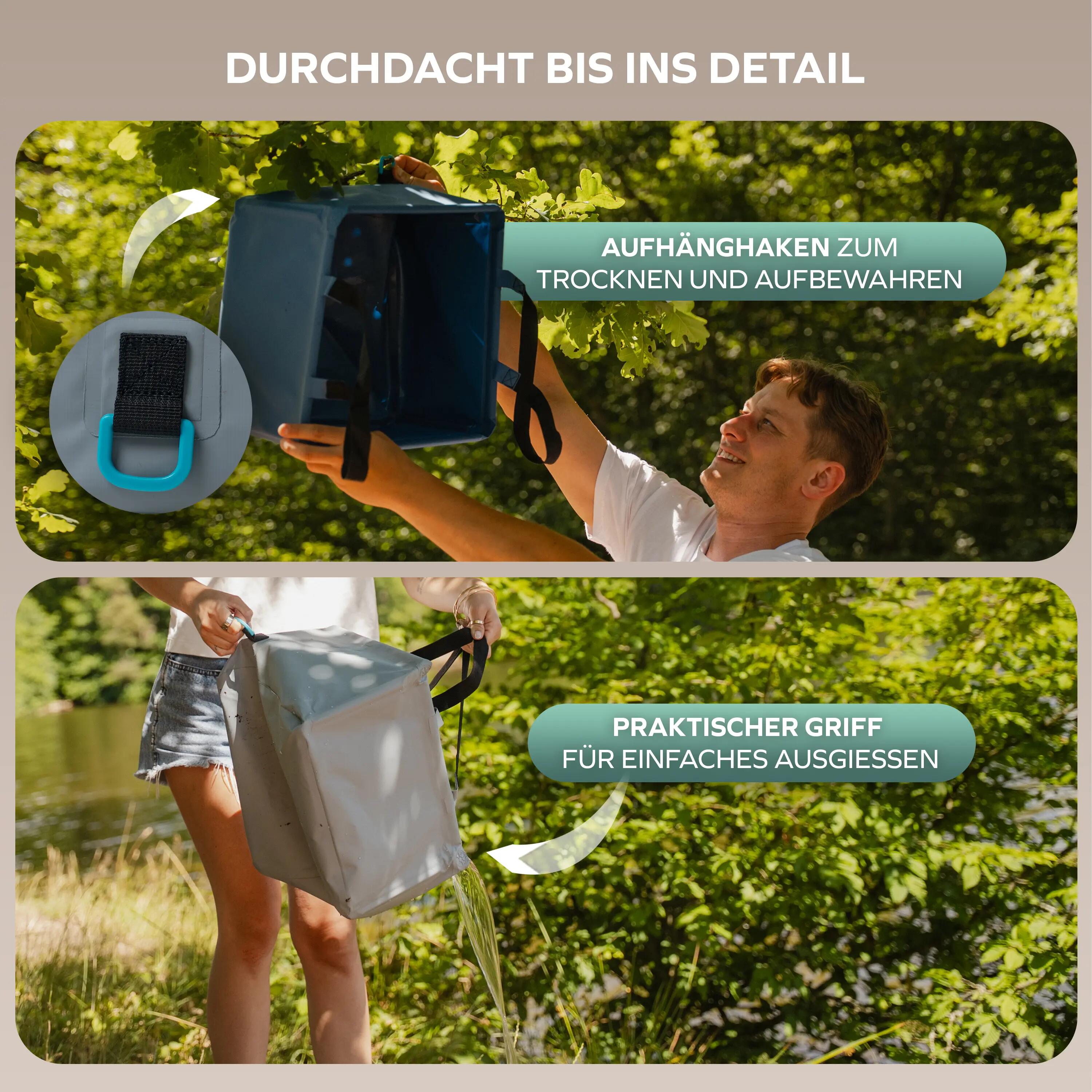 Camping Spülschüssel faltbar 18 L mit Ablassschlaufe und Haken CampBowl+ Grau 5/6
