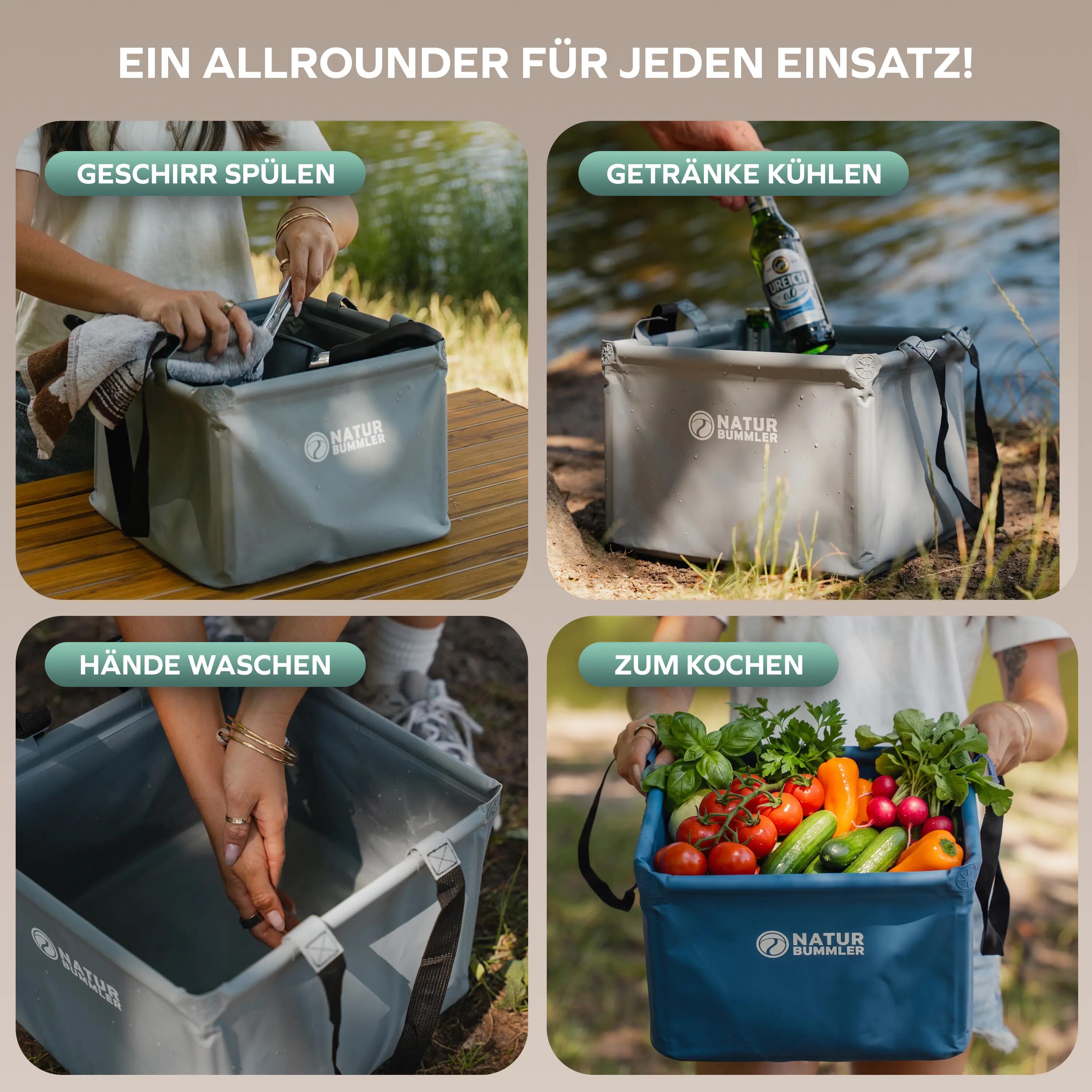 Camping Spülschüssel faltbar 18 L mit Ablassschlaufe und Haken CampBowl+ Grau 3/6