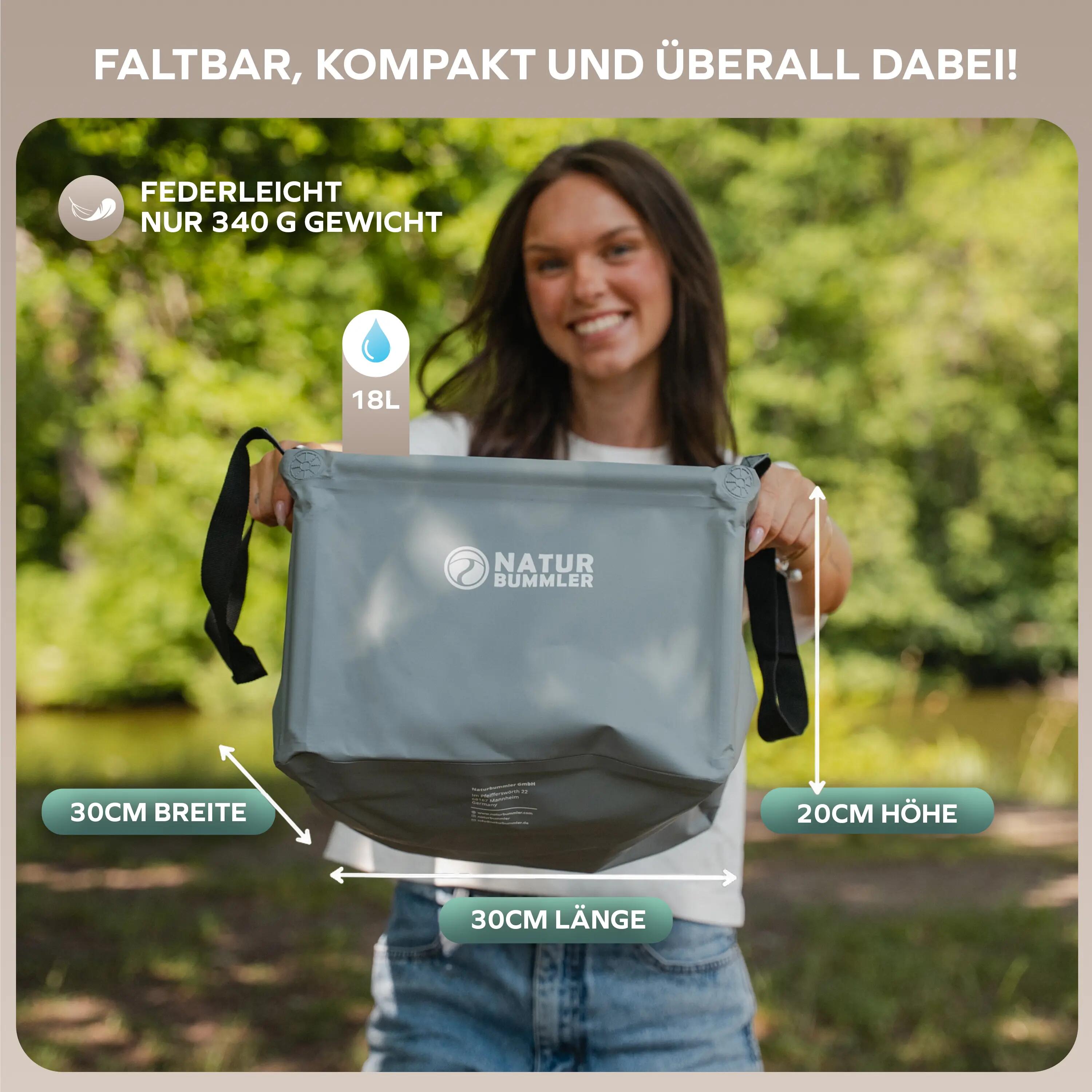 Camping Spülschüssel faltbar 18 L mit Ablassschlaufe und Haken CampBowl+ Grau 2/6