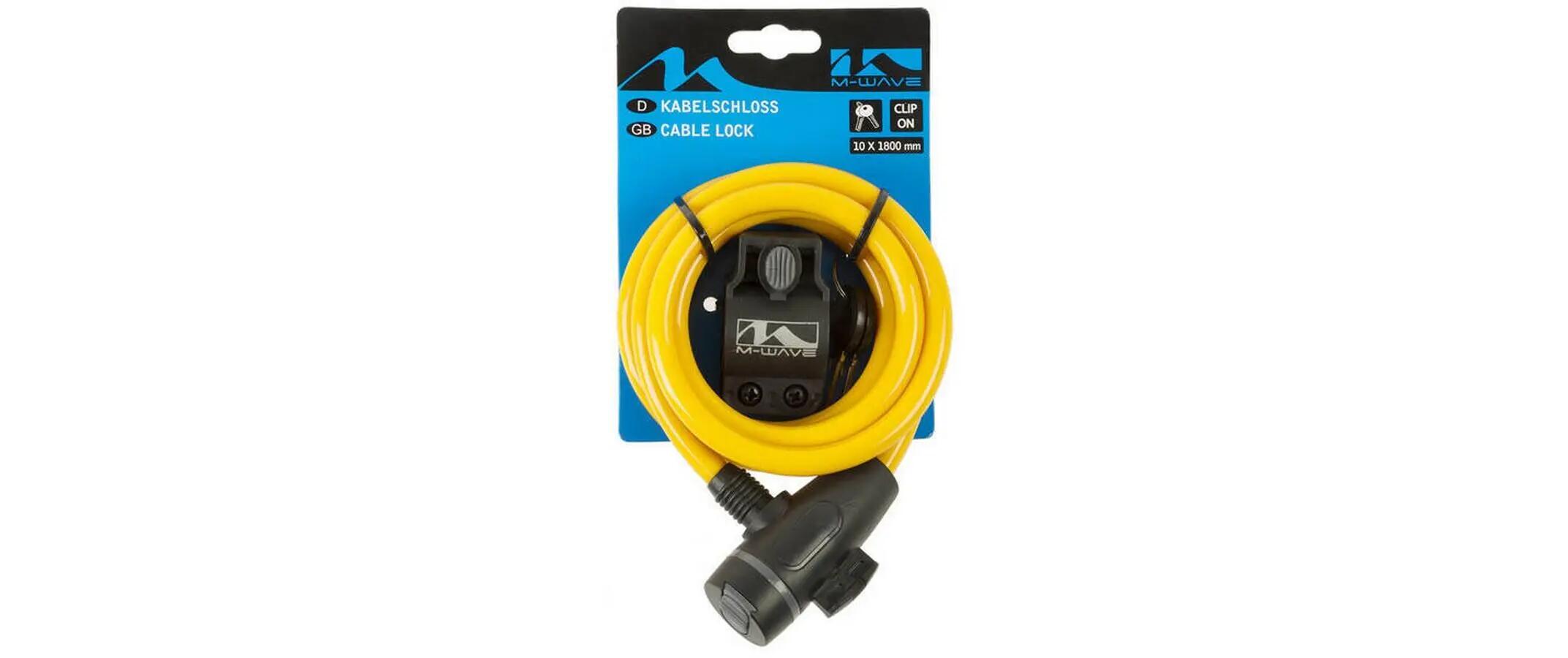 M-Wave Lucchetto spirale con supporto clip 1800x10mm Giallo 2/2