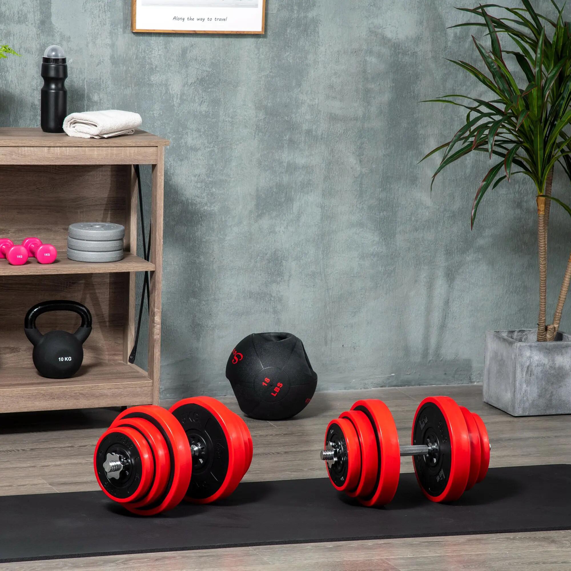 Ensemble d’haltères modulables - musculation - unisexe - 40 kg - rouge 4/6