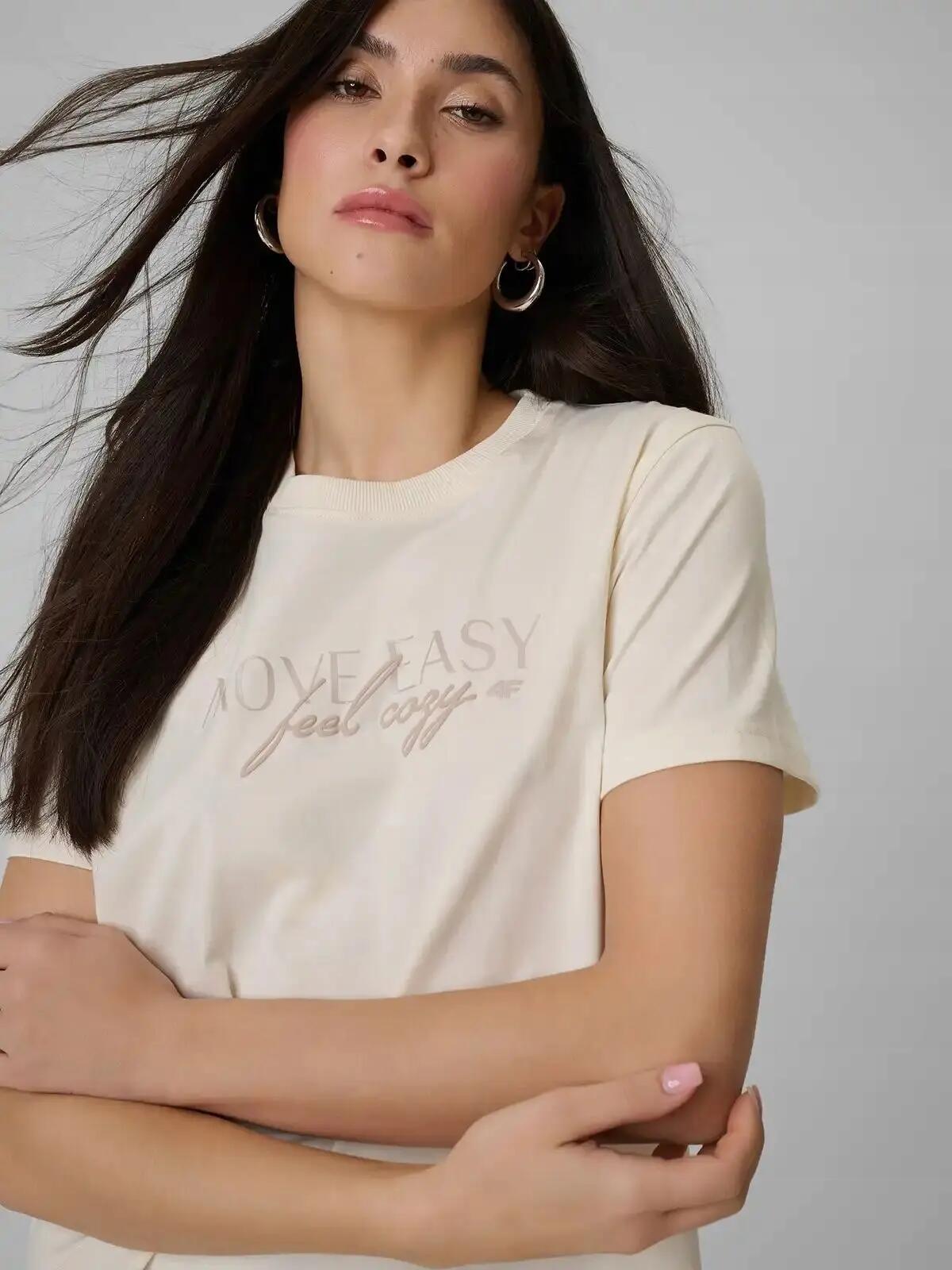 KOSZULKA DAMSKA 4F T-SHIRT SPORTOWY Z NADRUKIEM BAWEŁNIANY L F2743 SS26 5/10