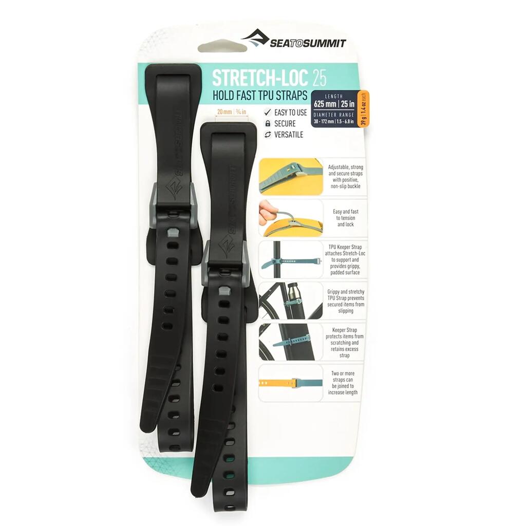 Sea to Summit x2 Stretch-Loc 25 Straps Black 20 x 625mm Diameter Range 38-172mm