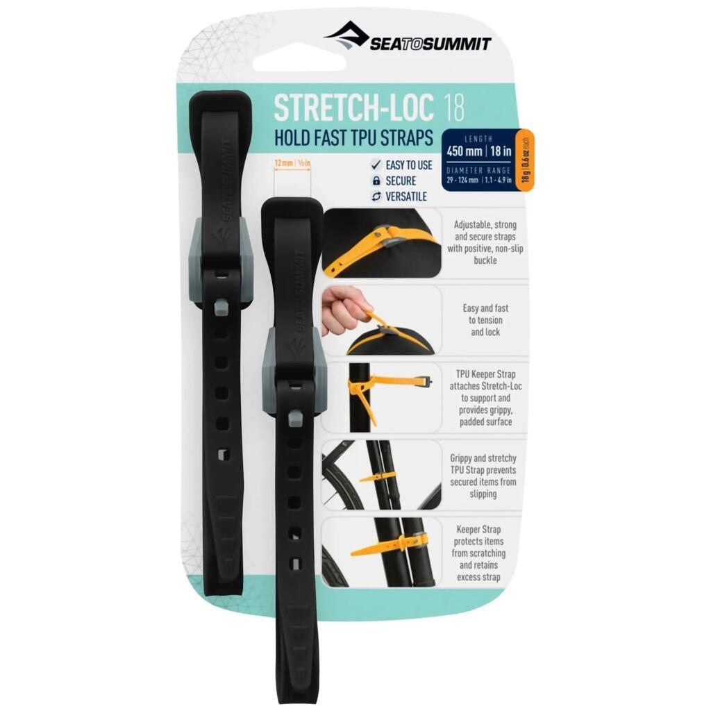Sea to Summit x2 Stretch-Loc 18 Straps Black 12 x 450mm Diameter Range 29-124mm