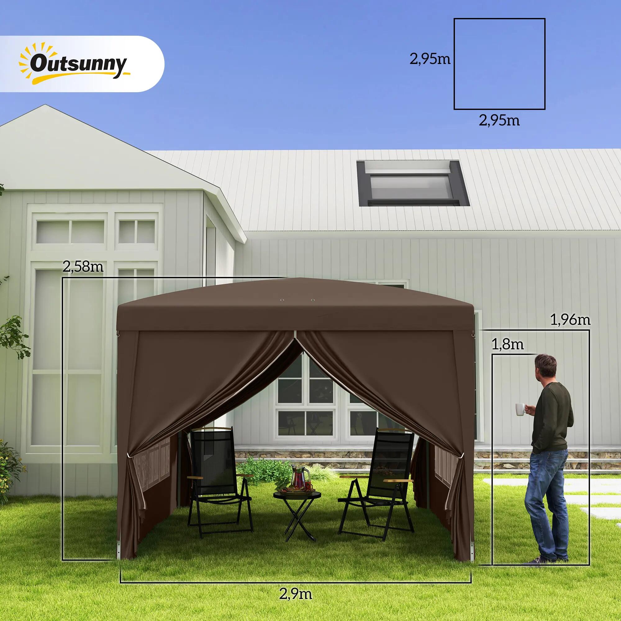 Tenda de exterior 295x295x195-258 cm café Outsunny 3/7