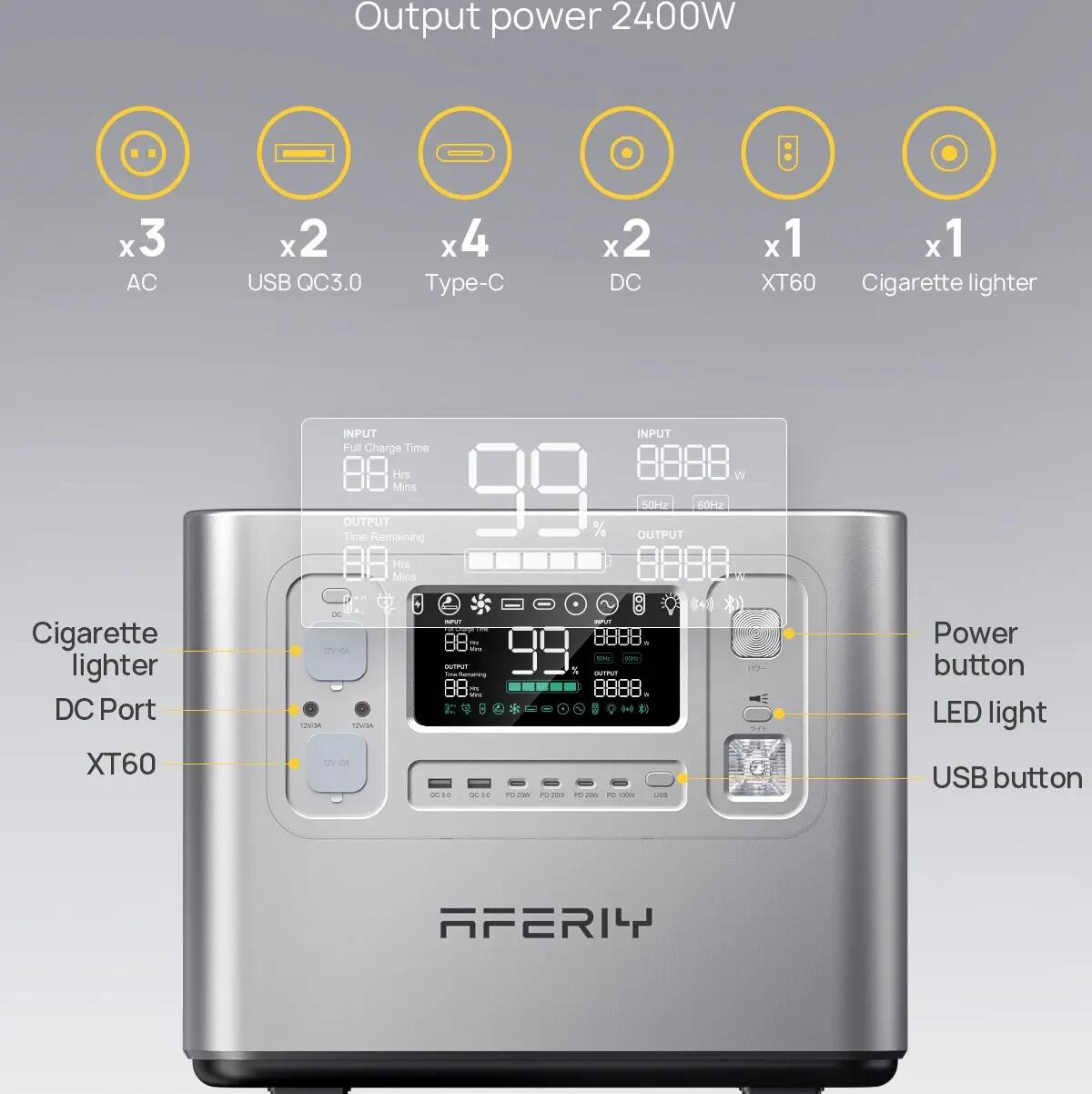 Générateur électrique portable AFERIY - P210 - 2048Wh -2400W -APP BMS UPS 9/12