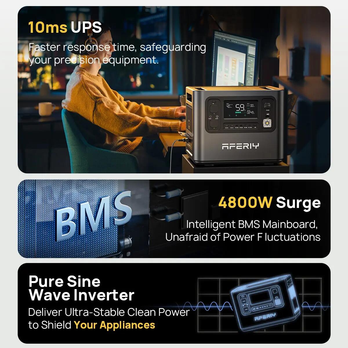 Générateur électrique portable AFERIY - P210 - 2048Wh -2400W -APP BMS UPS 8/12
