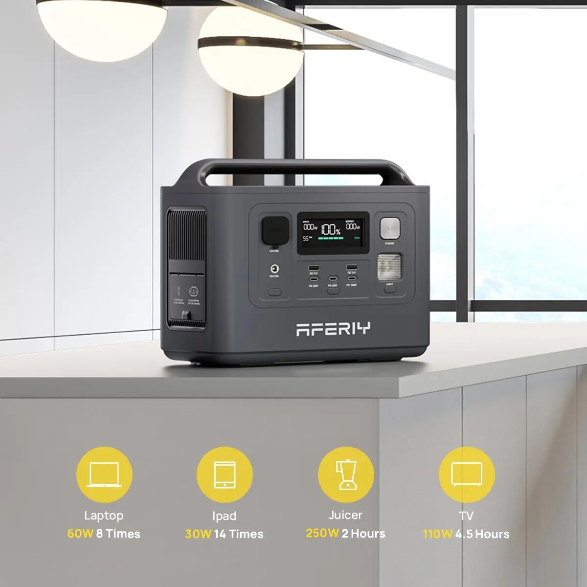 Station électrique portable -AFERIY-P010- 800W-512Wh-Charge rapide 1h 3/6