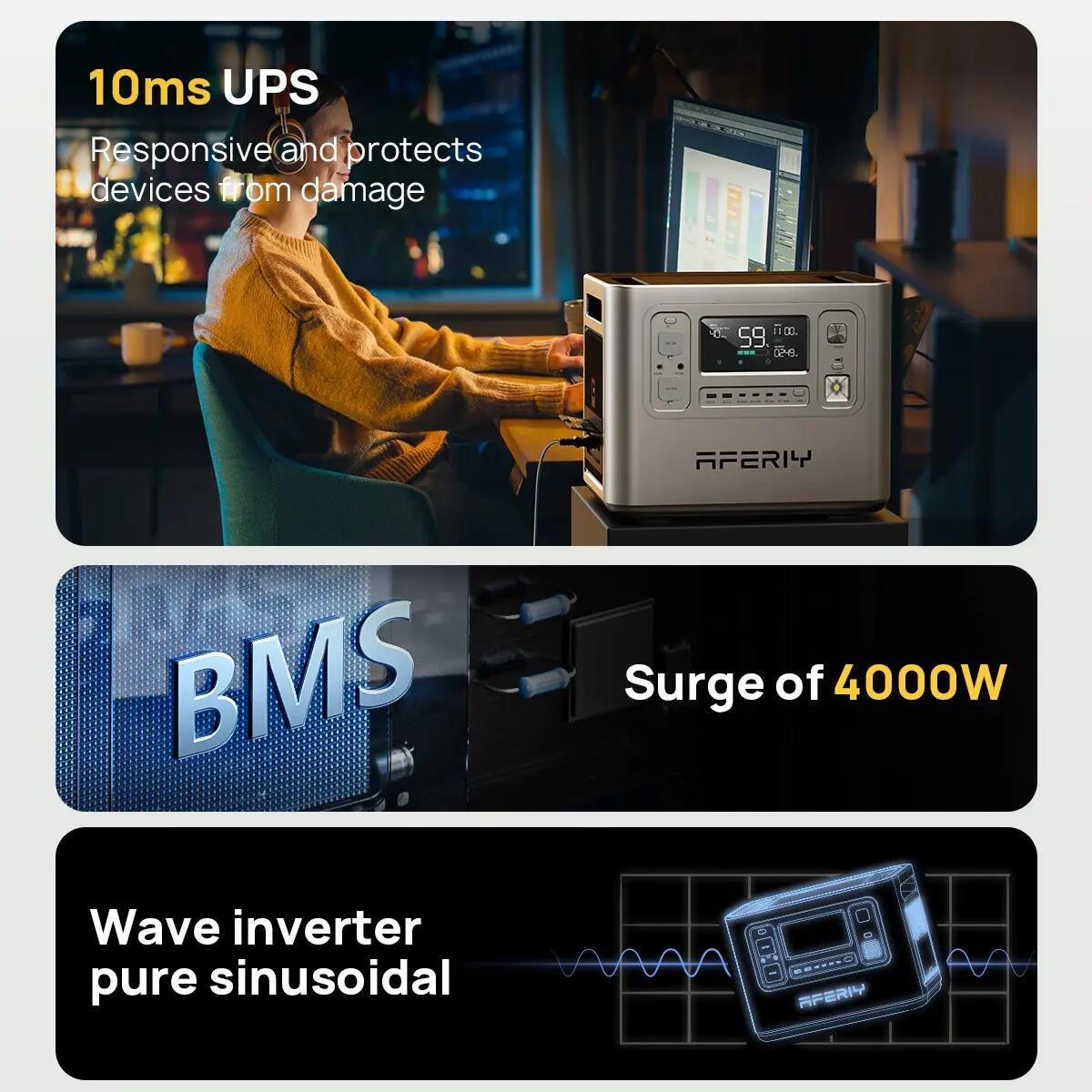 Générateur électrique portable AFERIY - P210 - 2048Wh -2400W -APP BMS UPS 4/12