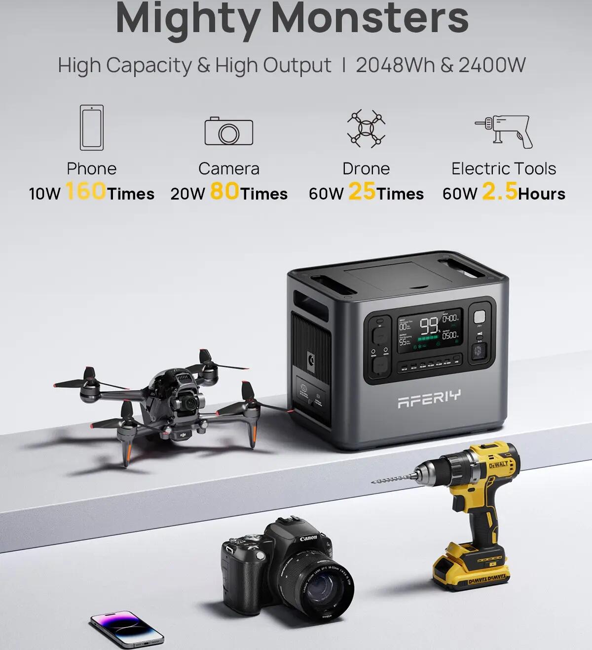 Générateur électrique portable AFERIY - P210 - 2048Wh -2400W -APP BMS UPS 10/12
