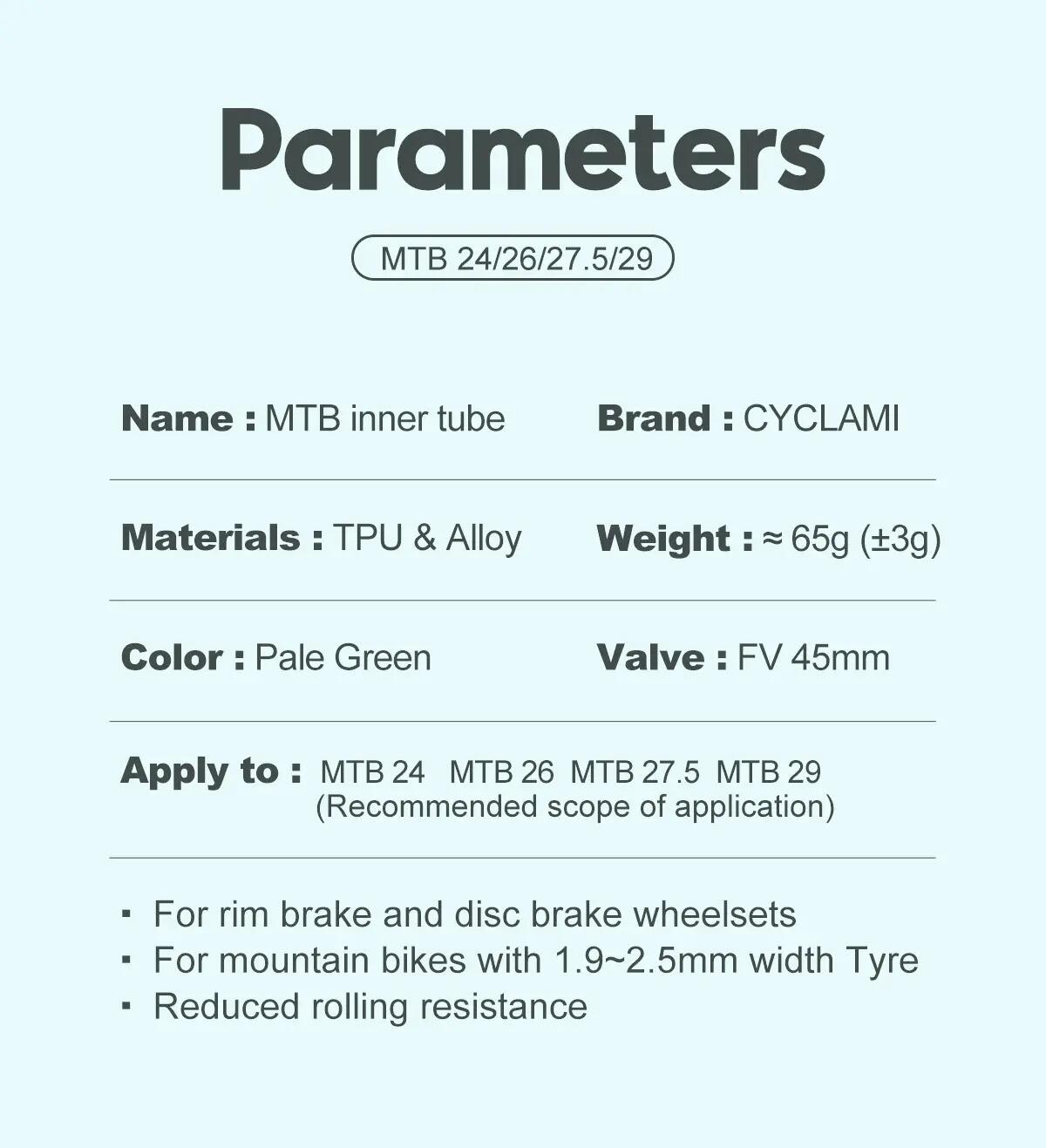 Ultralehká cyklistická TPU duše CYCLAMI MTB 29" 1.9–2.5 - 2 ks 9/10