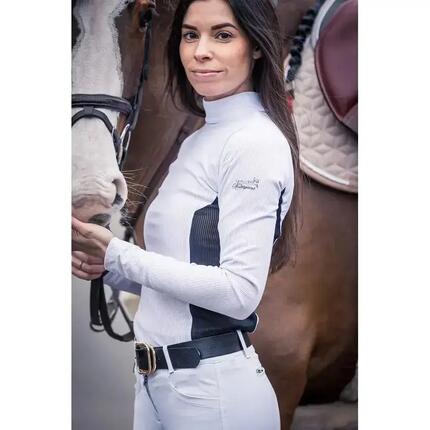 Polo d'équitation de concours manches longue femme Cavalliera Elegant Stripe