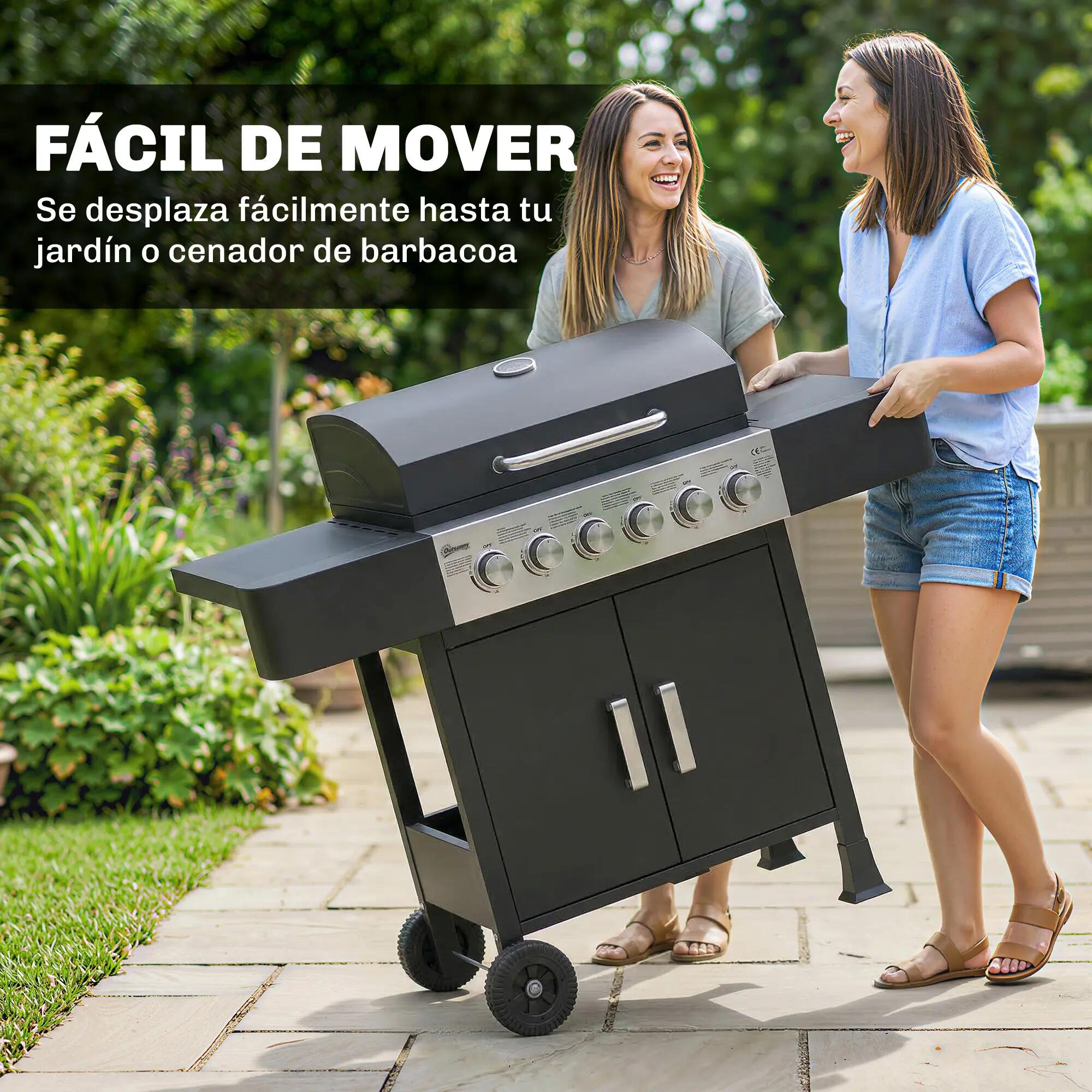 Barbacoa de Gas Outsunny 135x51x101 cm Negro 4/5
