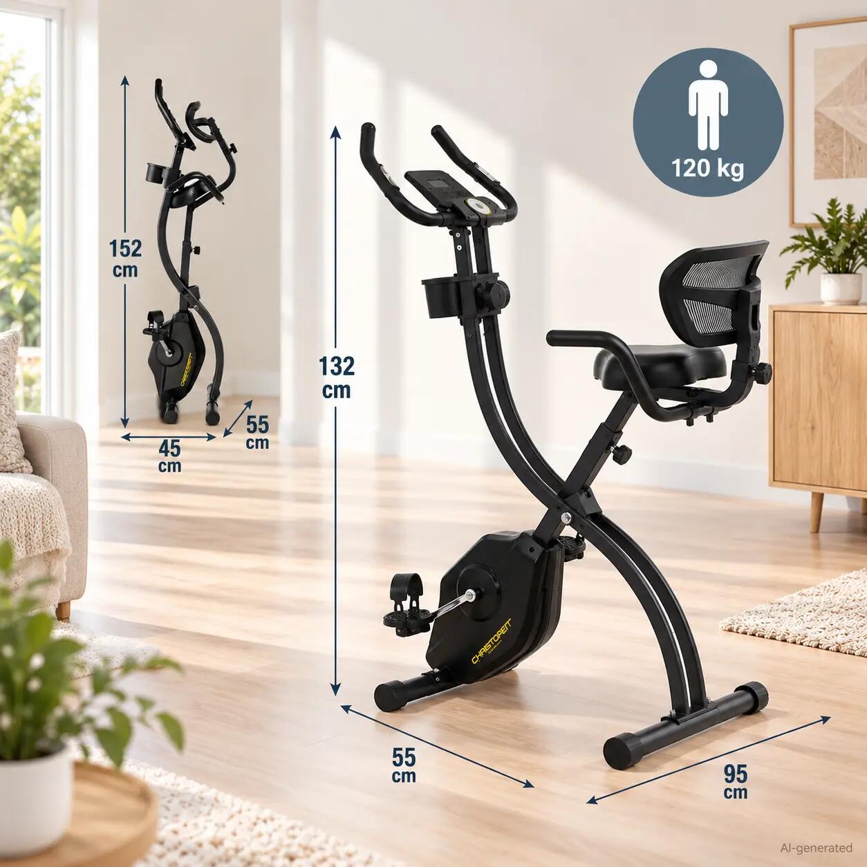 Heimtrainer klappbar platzsparend – X-Bike mit Rückenlehne Velo Fit 7/11