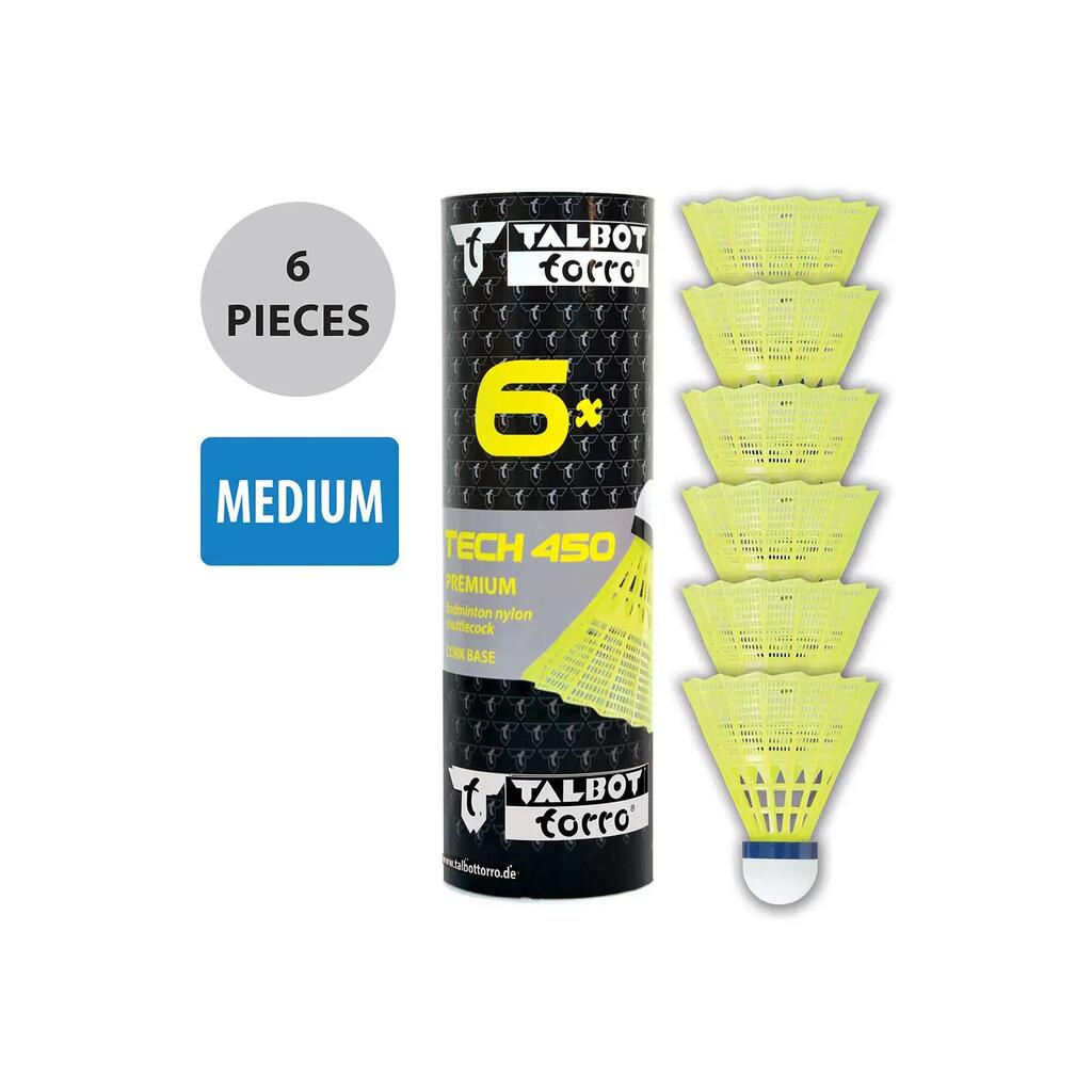 Talbot-Torro Tech 450 Premium Medium Nylon Shuttlecocks - 6 Pack
