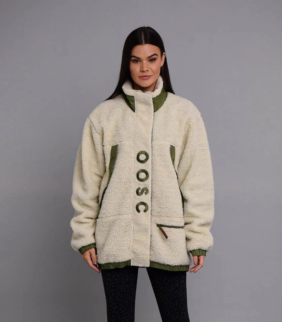 Sherpa fleecejack crème / kaki - dames 3/6