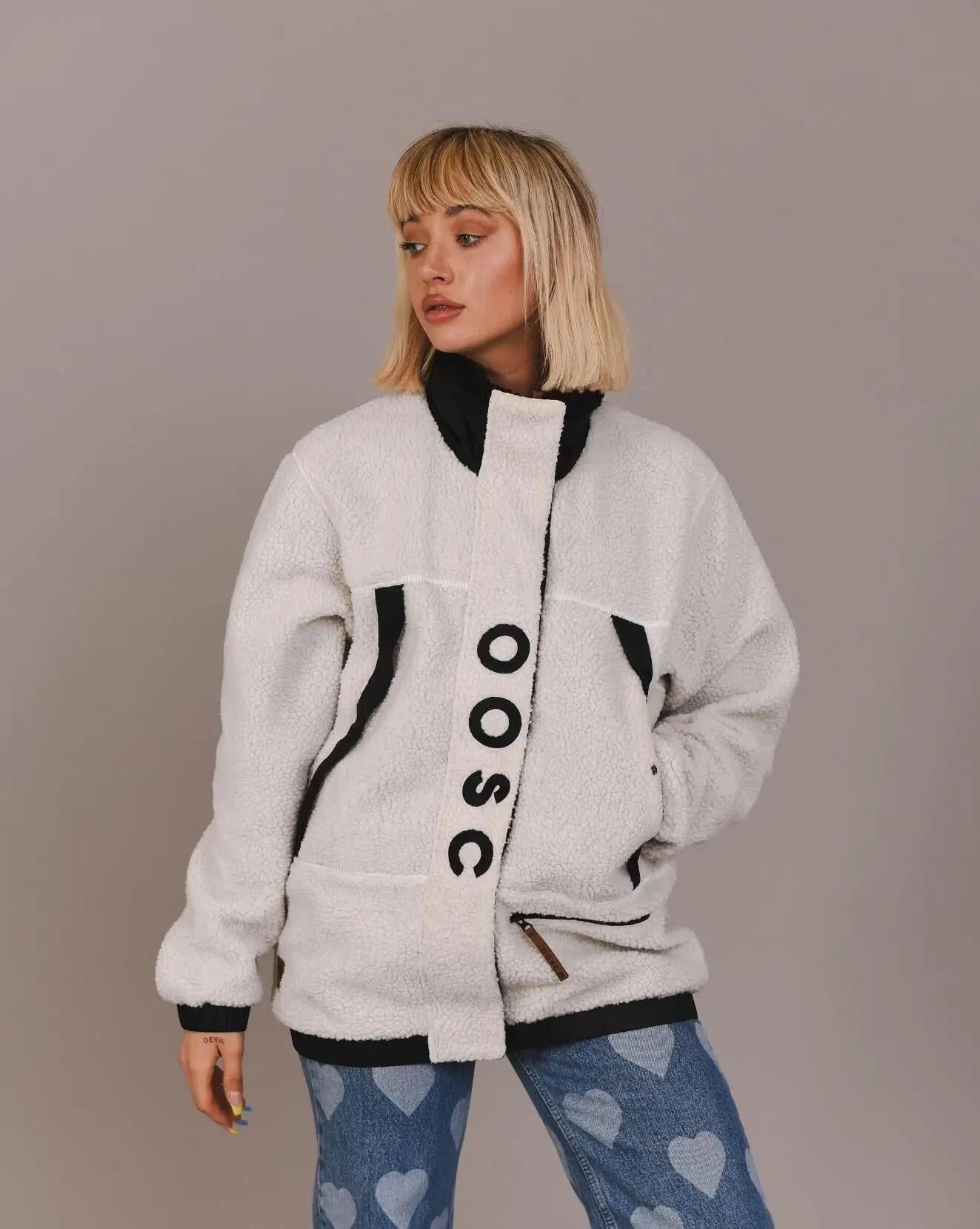 Sherpa fleecejack wit/zwart - Dames 3/7