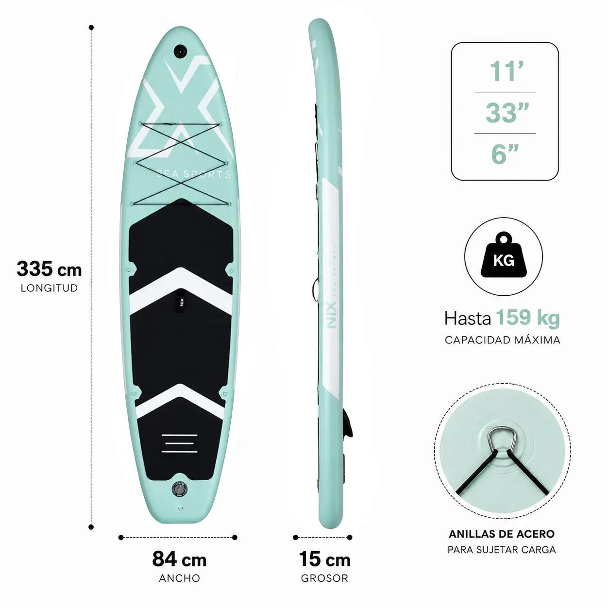 Planche de paddle gonflable 11" turquoise Pack Premium 8/9
