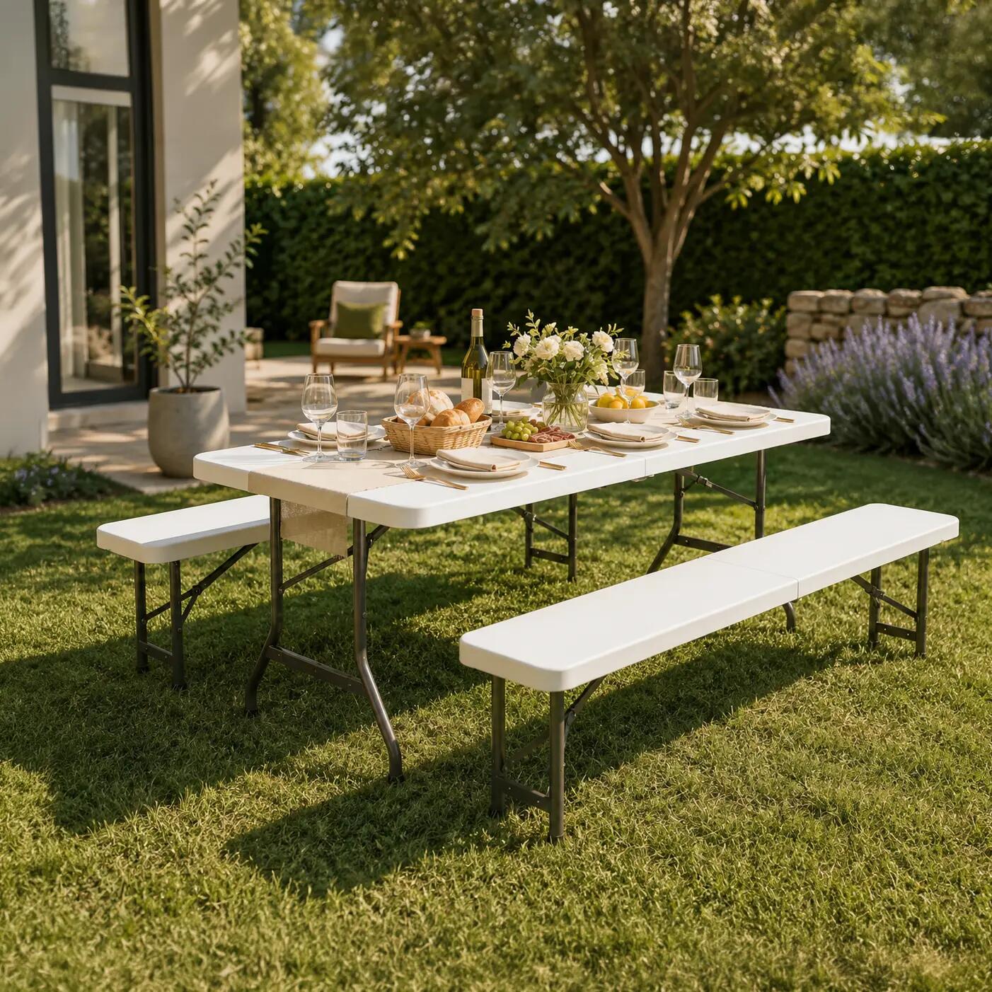 Set Klapptisch mit 2 Bänken für Garten 9/9