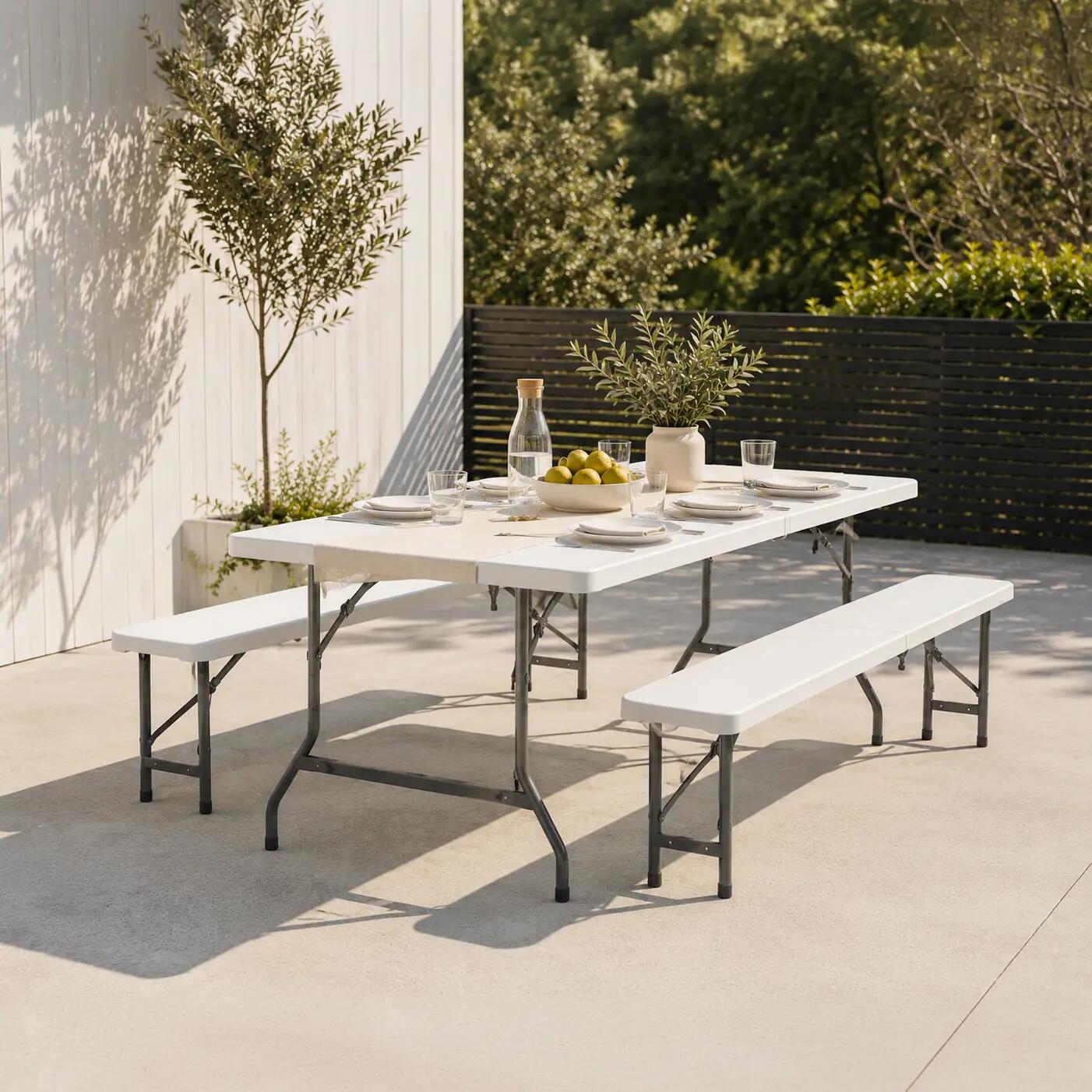 Set Klapptisch mit 2 Bänken für Garten 8/9