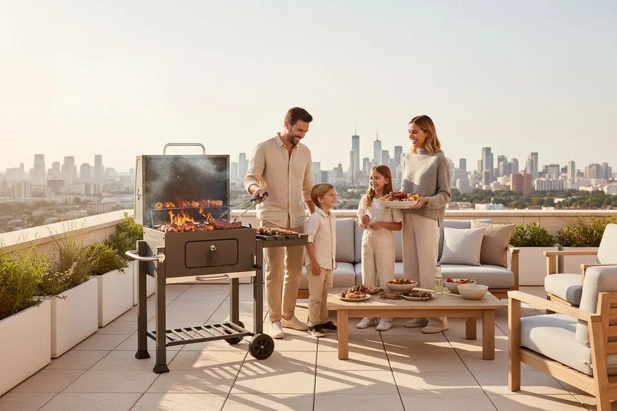 Barbecue a carbone con ruote per giardino e terrazza con griglia 57x42 cm 9/11