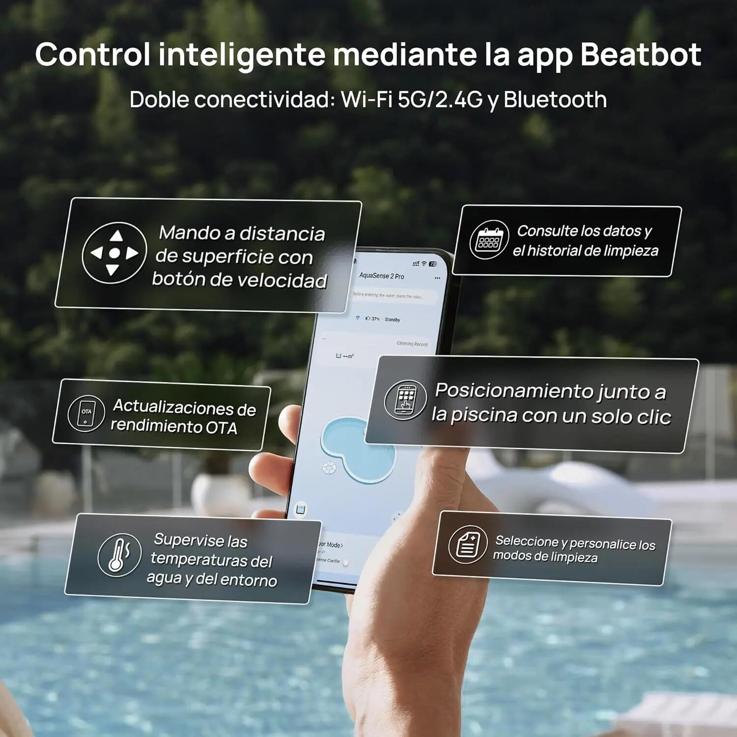 Robot de piscina inalámbrico Wifi Aquasense 2 PRO Beatbot - Fondo, Pared, Superf 10/11