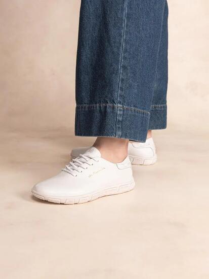 Baskets - sport - femme - en cuir, à lacets - Jazaru - blanc
