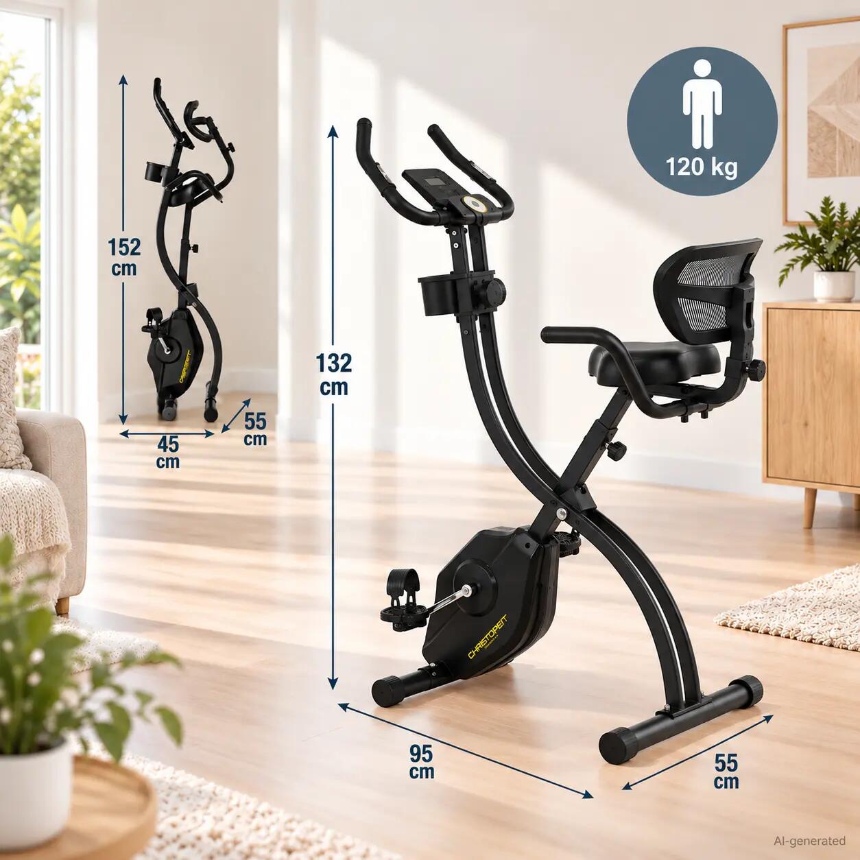 Heimtrainer klappbar platzsparend – X-Bike mit Rückenlehne Velo Fit 4/11