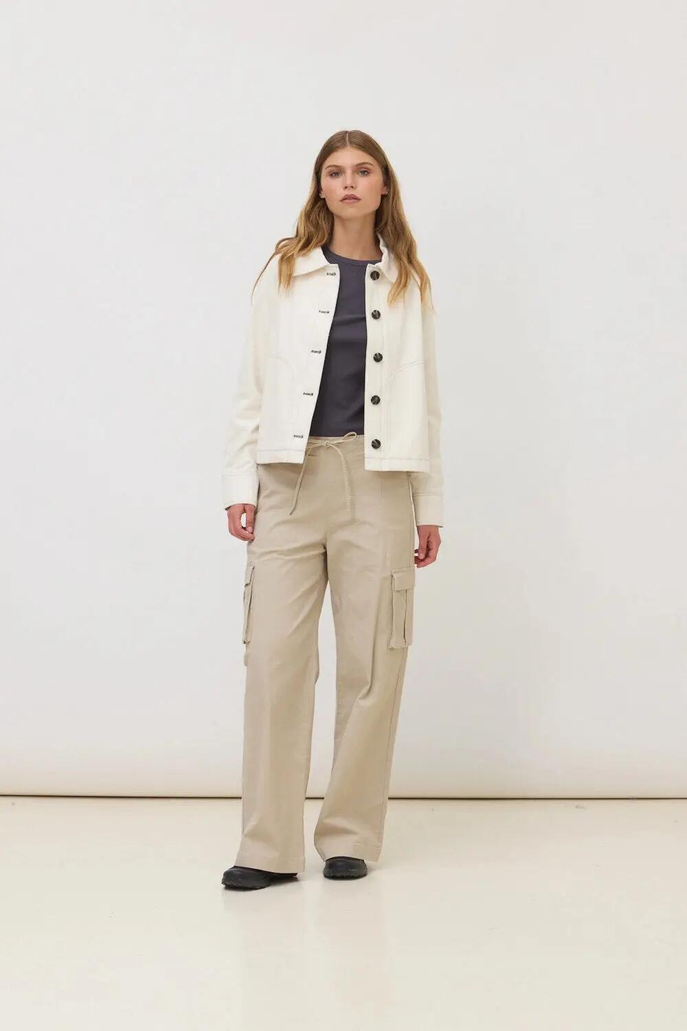 Chaqueta de Mujer Blue Banana de 100% Algodón Orgánico Yarrow Blanco Roto 3/4