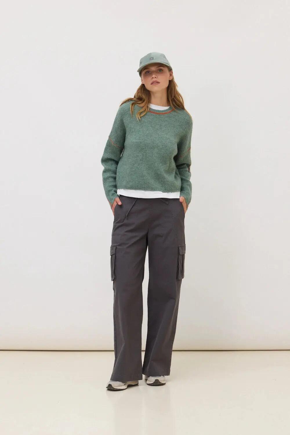 Jersey Knitted de Mujer Blue Banana Yarn Sage 3/4