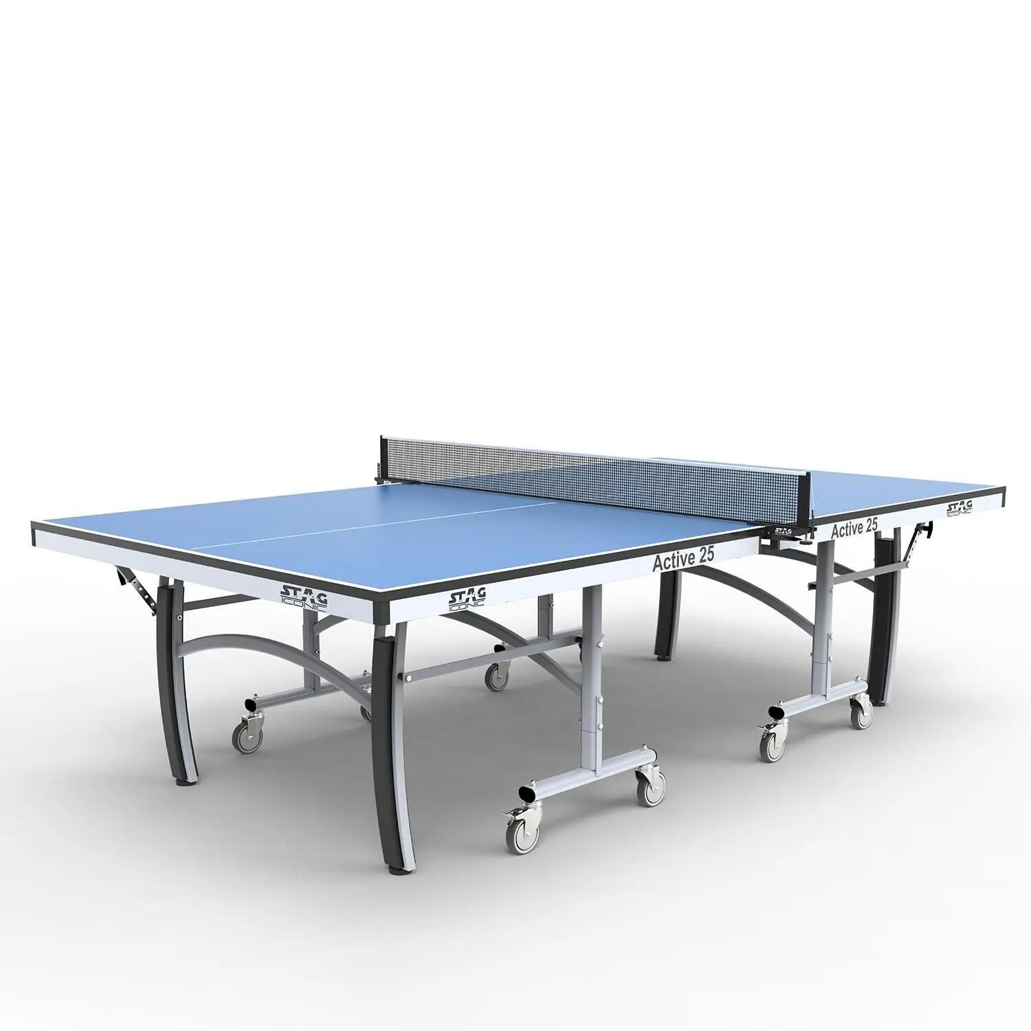 Active 25 Premium Table Tennis Table | Enhance Game with Full Size Indoor T.T Table | Ideal for Home & Club | Foldable with 4” Wheels | Included Net, Cover, 2 Bats & 3 Balls -  1