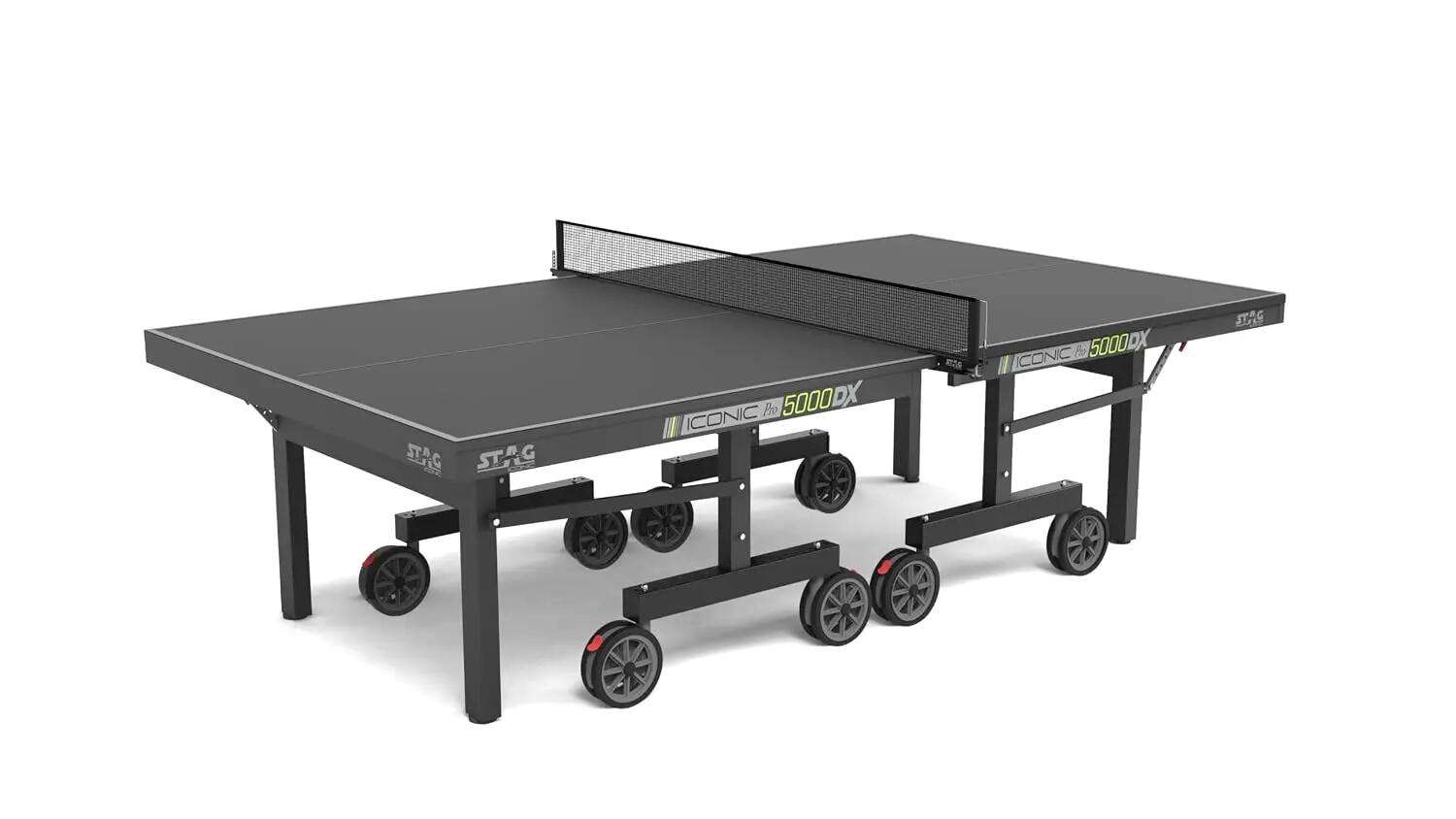 5000 DX Table Tennis Table | 25mm Dupont Anti-Glare Tournament Surface | Full-Size Indoor Ping Pong Table | TTFI Approved | Includes Net, Rackets & Balls | Black -  1